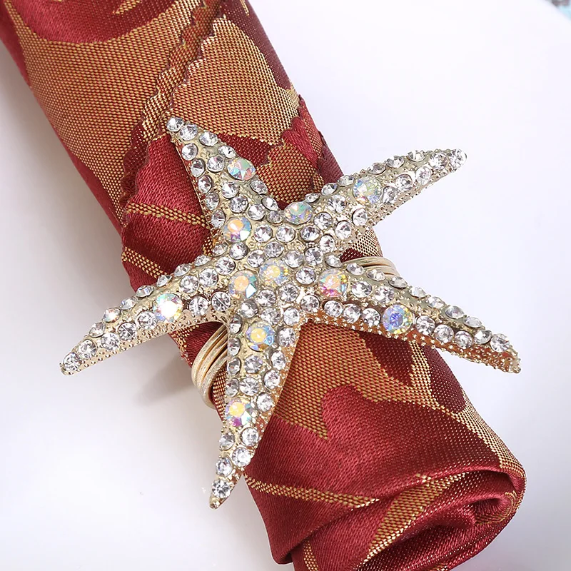 (10pcs/lot)Crystal  Starfish Shell Napkin Rings Natural Shell Napkin Holders Coastal Beach House Table Decor