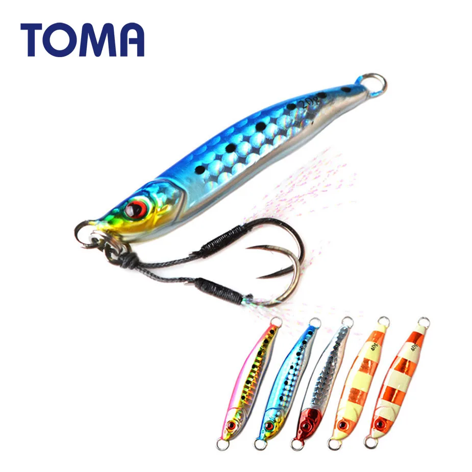 TOMA Slow Fall Luminous Metal Jig Lead Fish 20g 40g Concave Body Cast Shore Jigging Artificial Bass Bait Fishing Tackle