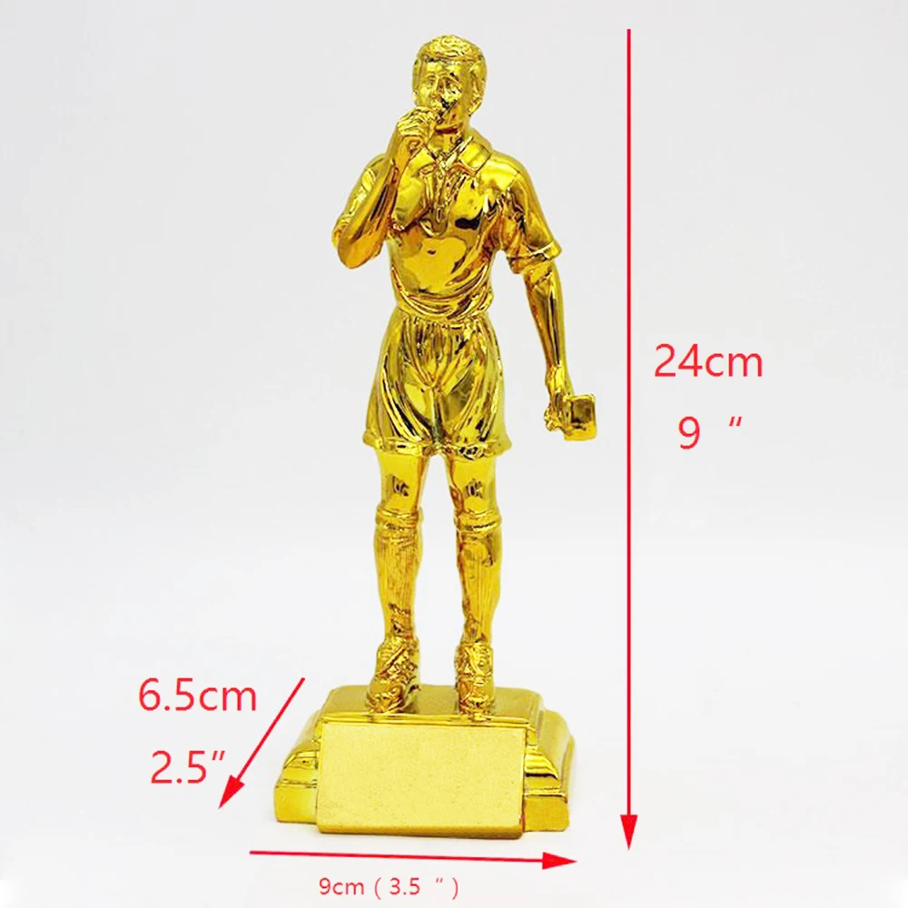 24センチメートル身長ゴールドサッカー審判トロフィーサッカーカップ樹脂材料最高審判パッケージとポリスター
