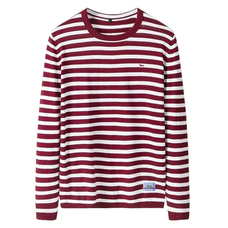 New Brand Men Sweaters Pullovers O-Neck 100%Cotton Slim Fit Striped Embroidery Harmont Long Sleeve Sweater Blaine