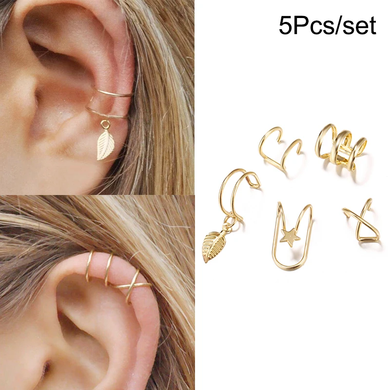 Minimalism Gold Leaf Ear Clip Earrings For Women Men Bohemian Fake Cartilage Ear Cuff Jewelry Clip d'oreille