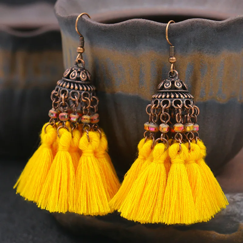 Bohemian Long Dangle Earrings for Women Fashion Vintage Round Fringed Tassel Earrings Boucles D Oreille Femme 2023 Boho Jewelry