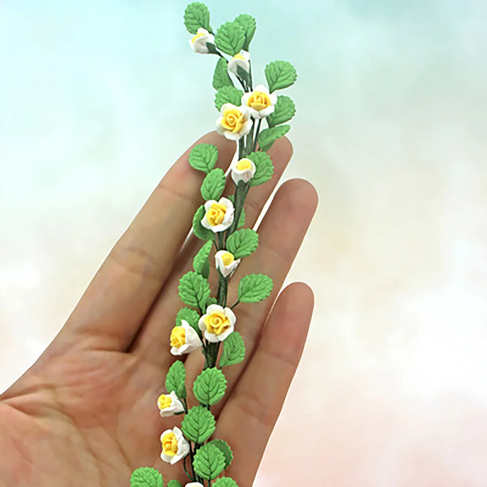 1/12 Dollhouse Miniature Accessories Mini Clay Rose Flower Vine Simulation Rattan Strip Model Toys for Doll House Decoration