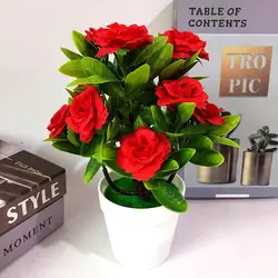1Set Artificial Flower Plant Rose Potted Bonsai Office Garden Desktop Ornament Decor Artificial Flowers in Pot For Home Decor