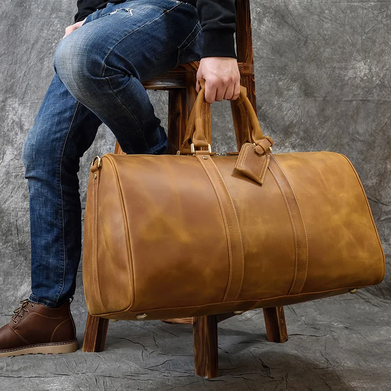 Luufan Große Kapazität Echtem Leder Männer Reisetasche Vintage Crazy Horse Leder Männlichen Travel Duffel leder Gepäck wochenende tasche