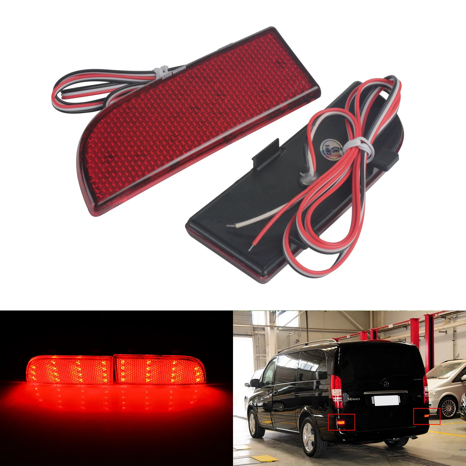 ANGRONG 1 Pair Rear Bumper Reflector LED Stop Brake Light For Mercedes Benz W639 Vito Viano 2003-14