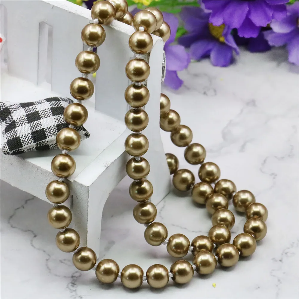8 10 12 14mm Silvercolor Champagne South Sea Shell Pearl Necklace Pearl Jewelry Making Design Rope Chain Beads Girls Gifts