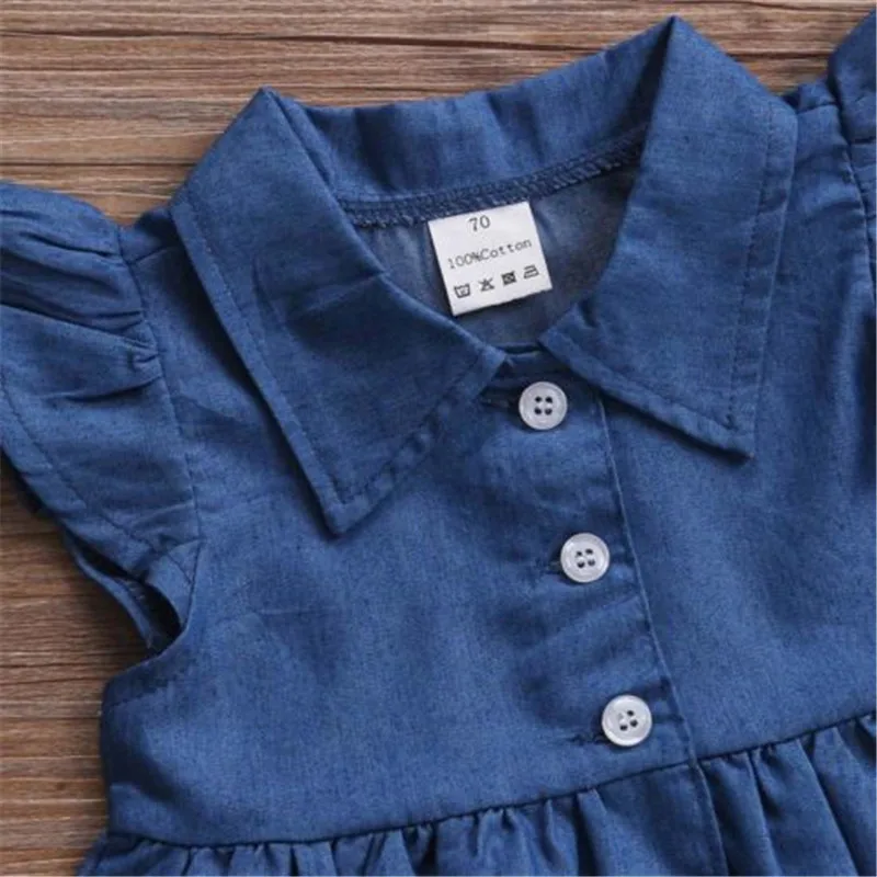 Fashion Baby Girls Dress Toddler Kids Denim Blue Dresses Summer Cute Fly Sleeve Sundress Party Kids Wear Kid\'s Clothing