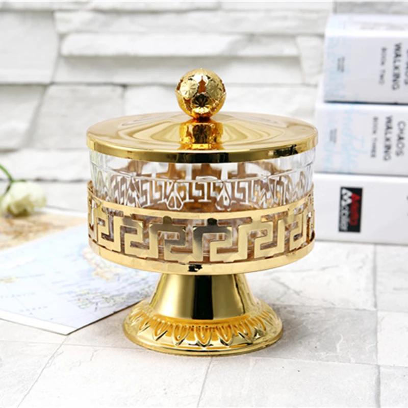 

High Quality Unique European Style Shiny Gold Finish Metal & Acrylic Salt/Sugar/Tea/Coffee Jars Tableware Dinnerware