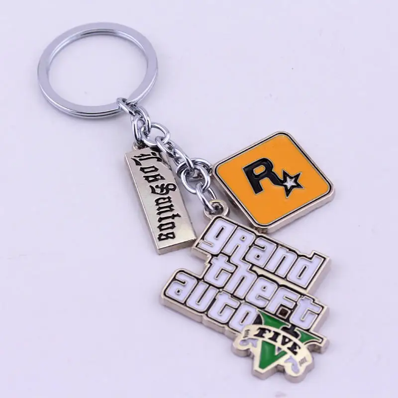 LLavero de juego ZRM Grand Theft Auto 5, llavero con letras para fanáticos de los hombres, llavero de Grand Theft Auto Rock Star, hebillas para llaves, accesorio para coche