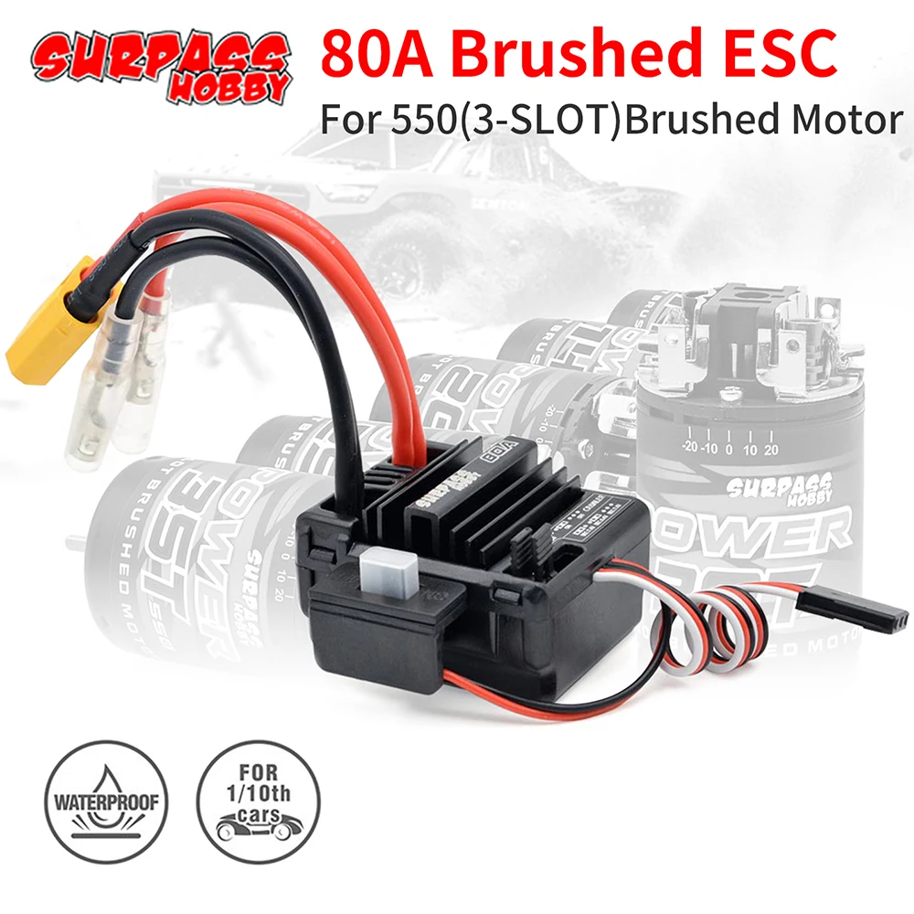 Waterproof 80A Brushed ESC for RC 3-Slot 550 Brushed Motor for 1/10 1/12 RC Car Wltoys 144001 124019 Traxxas Crawler Monster