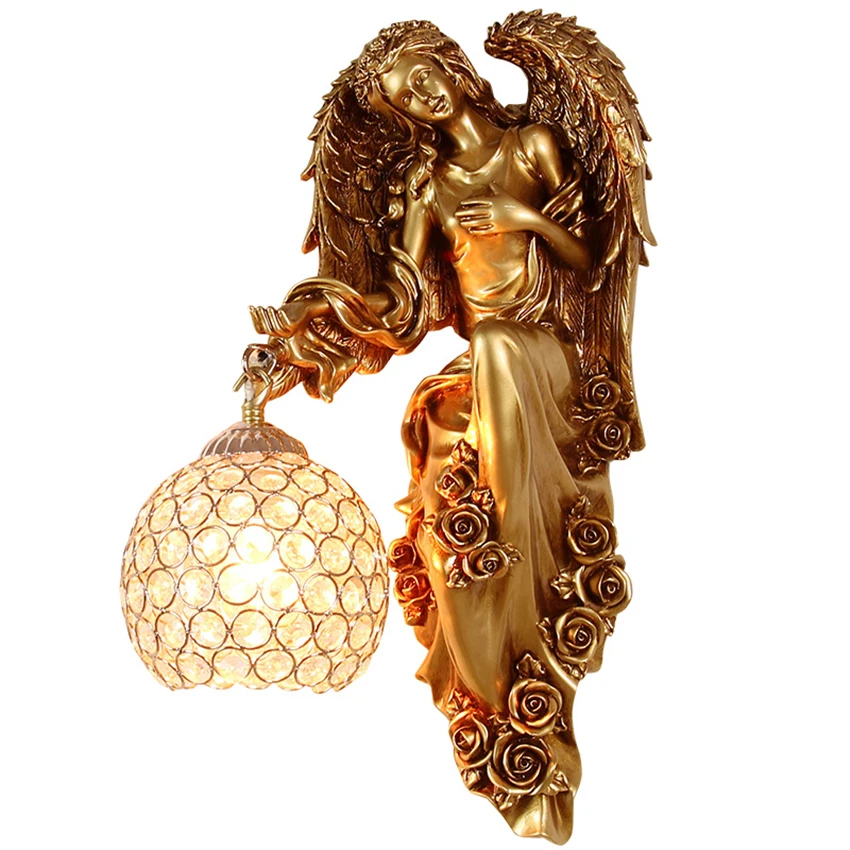 European Flower Angel Wall Lamps Led Living Room American Bedroom Walkway Corridor Sconces Wall Lights Decorated Bedside Lamps