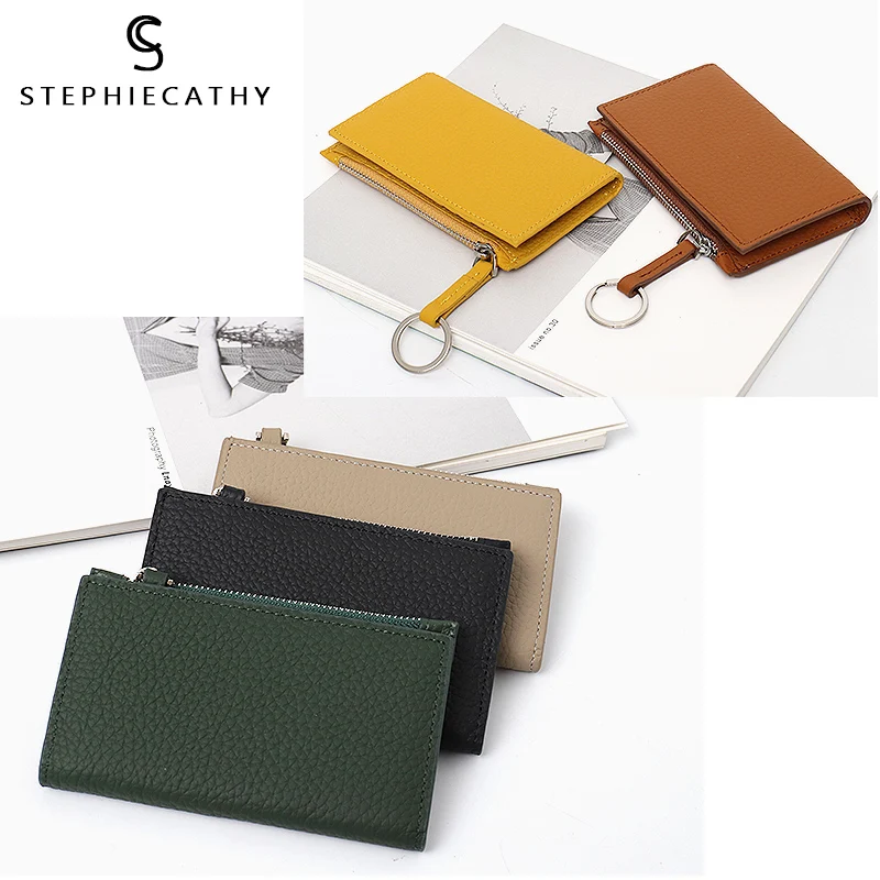 SC Brand Fashion Genuine Leather Small Wallet For Women Design Key Ring Zip Coin Pocket Female Cowhide Bifold Card Holder Purse