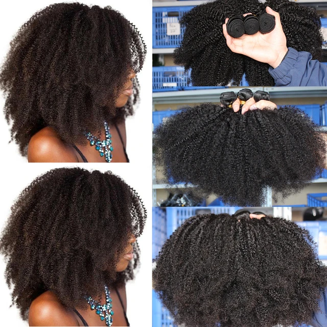 Mongolian Afro Kinky Curly Hair Bundles With Closure 100 Human Hair Bundles 4b 4c Natural Black Weave Extensions 3 Bundles Remy Hair Weaving AliExpress