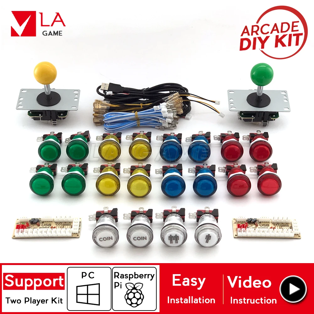 2 player arcade diy zero delay encoder to PC Rasberry Pi arcade diy kit arcade buttons led 8 way joystick for mame jamma project