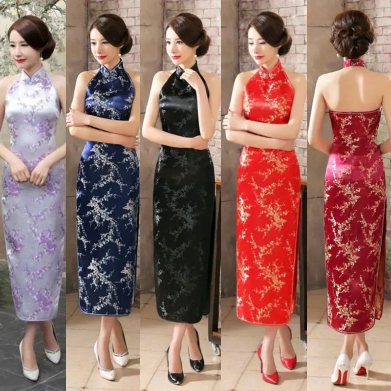 

Sexy Long Backless Cheongsam women Vintage Retro Fashion Nightclub Dress Wedding Ceremony Catwalk Stage Performance qipao women