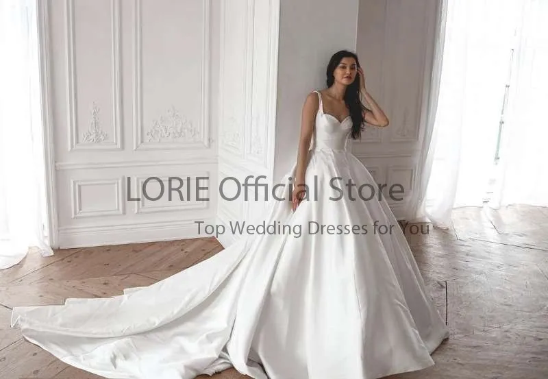 LORIE abiti da sposa Vintage di lusso con spalle scoperte abito da sposa in raso lungo treno abito da sposa bianco avorio su misura 2021