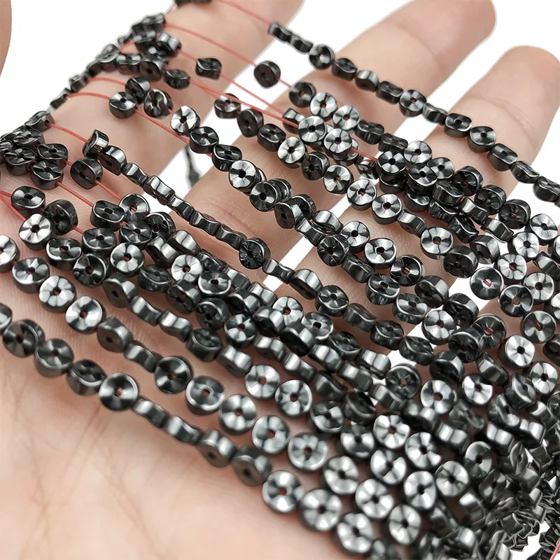 WLYeeS 4x2MM Gear COIN beads Natural Black Hematite for Flat Round Loose Beads DIY Jewelry Bracelet Earring Pendant Making 15\