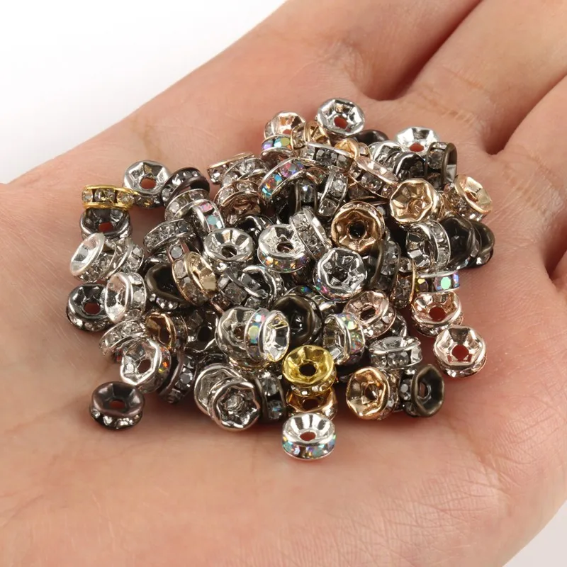 50pcs/lot 4mm-10mm Gold Color Crystal Round Loose Rondelle Spacer Beads for Needlework Jewelry Making DIY Bracelet Necklace