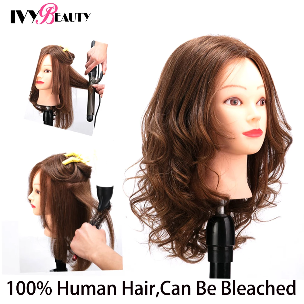 100% Human Hair Mannequin Training Head For Hairdresser Professional Manniquin Heads For HairStyle Hairdressing Bleached Dyed Pr