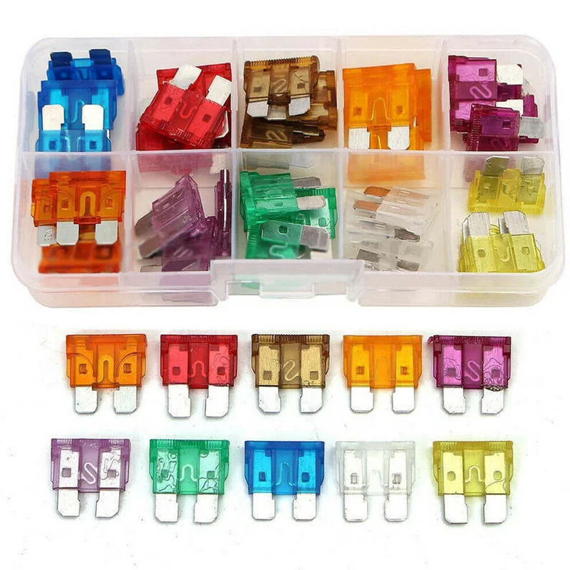 

50pcs Mixed Medium Standard Car Auto Blade Fuse Assortment Kit with Box 3A~40A Plastic and Metal Universal Car Accessories