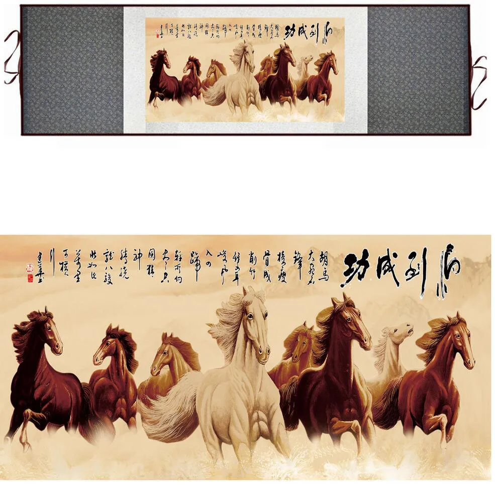 

Horse silk painting Traditional Chinese art painting Horse art painting Silk scroll art painting Horse picture