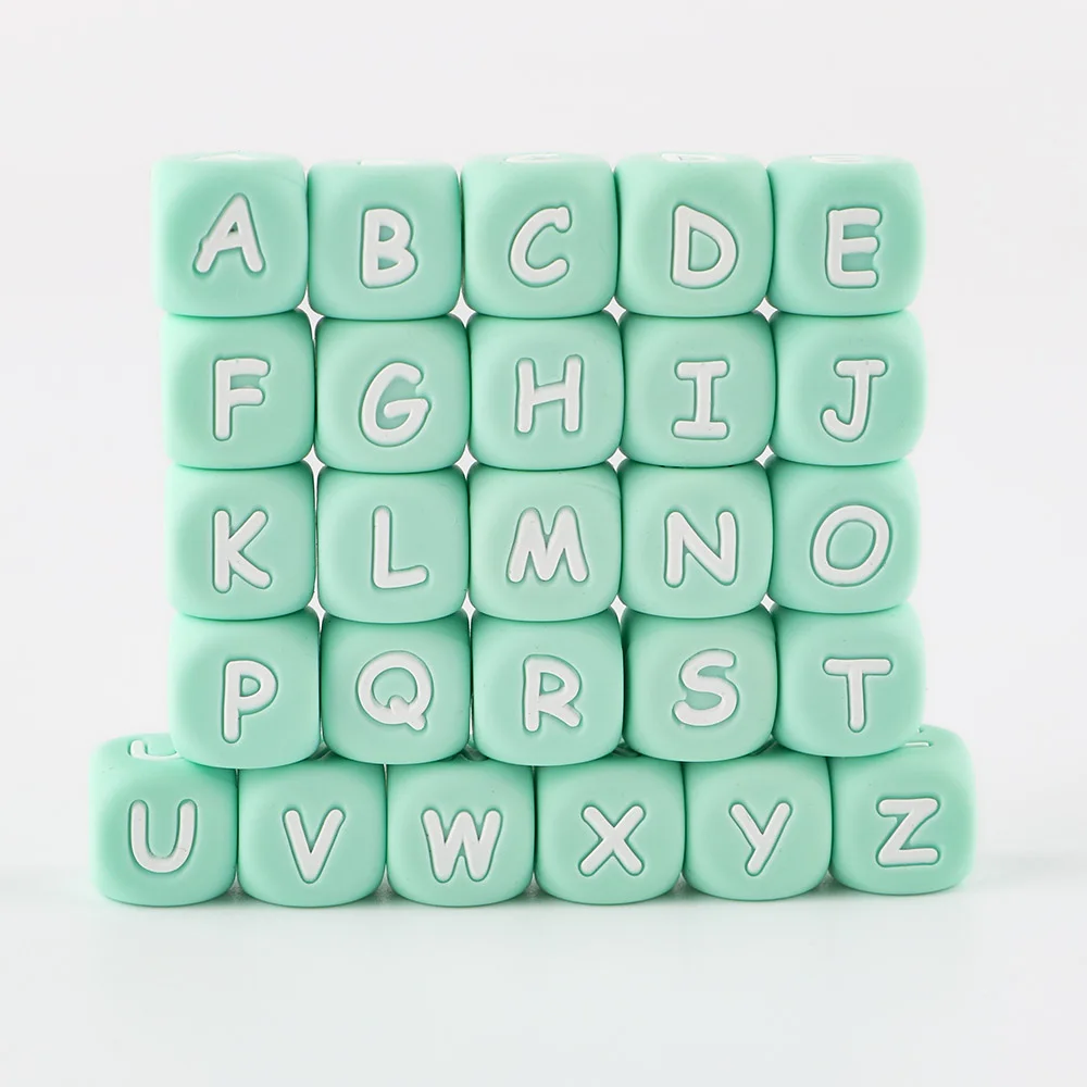 10Pcs English Green Alphabet Silicone Letter Beads 12MM Beads Letters For Jewelry Making DIY Pacifier Chain Accessories