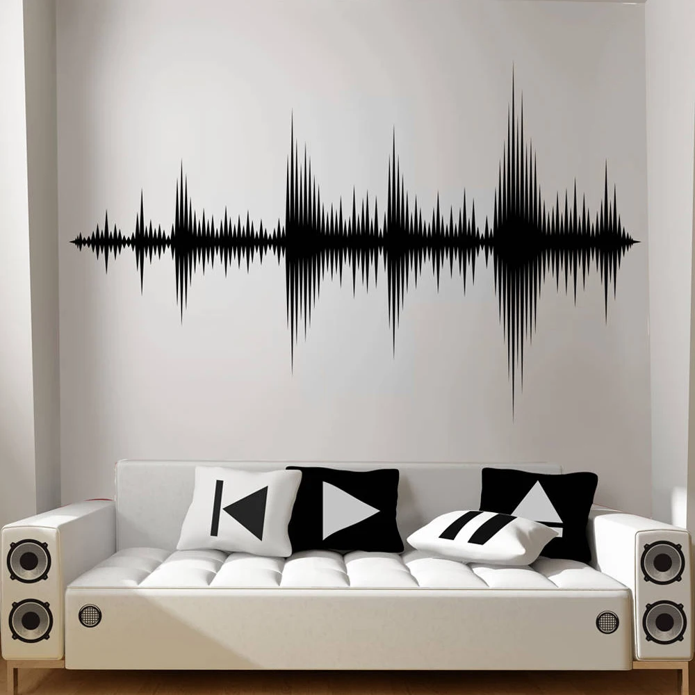 Audio Wave Wall Decal Sound Wave Wall Sticker Recording Studio Music Producer Room Decor Bedroom Wallpaper Removable A426