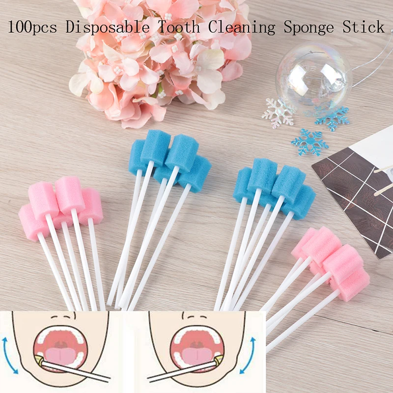 

100pcs Disposable Oral Care Sponge Swab Tooth Cleaning Mouth SwabsStick Sponge Tooth Cleaning Oral Care Accessories