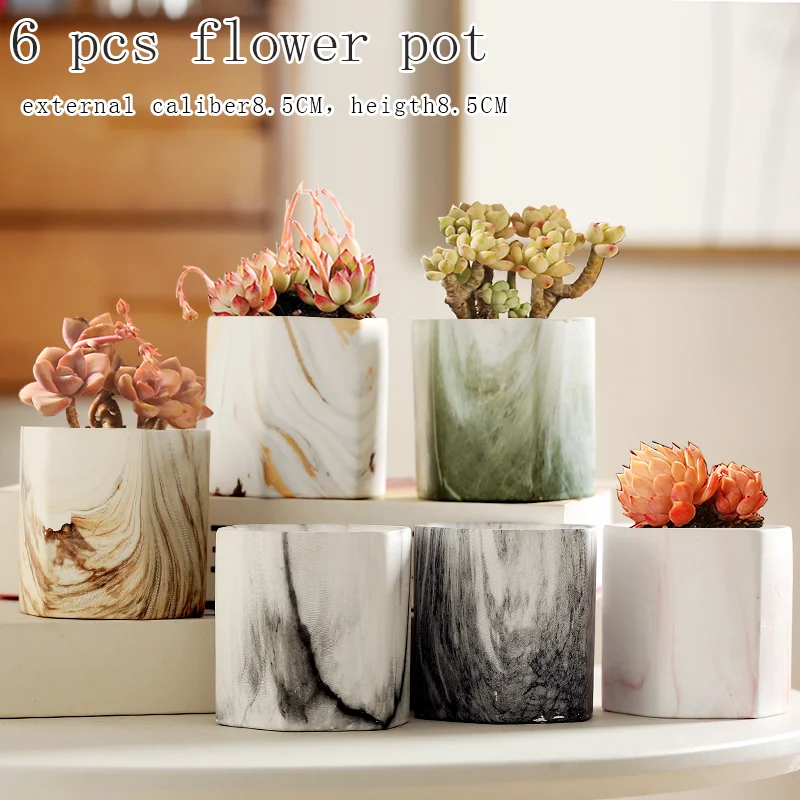 Marble series Ceramic Colorful Hexagon Nordic Multi-Faceted Spherical Succulent Pottery Vase Ceramic Flower Pot