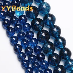Natural Dark Blue Crackle Crystal Stone Beads Round Loose Beads For Jewelry Making DIY Bracelets Necklace Accessories 15