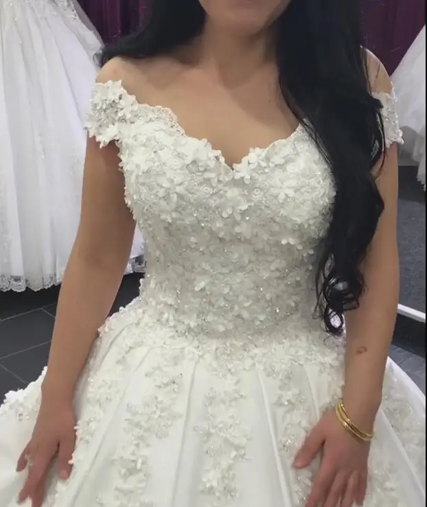 Vestido De Novia con cuentas De cristal para mujer, vestido De Novia De satén, blanco, marfil, con encaje hinchado, longitud hasta el suelo, HC46