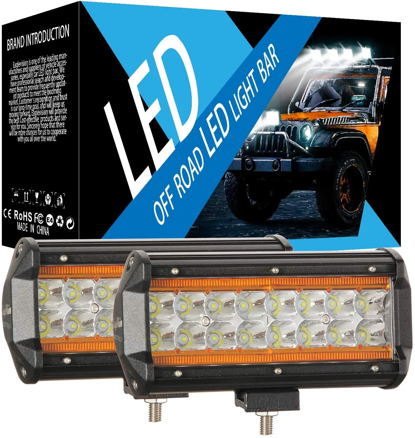 2x 7inch With DRL LED Light Bar 300W Offroad Driving Lights LED Pods Spot Flood Combo Beam Dual Color