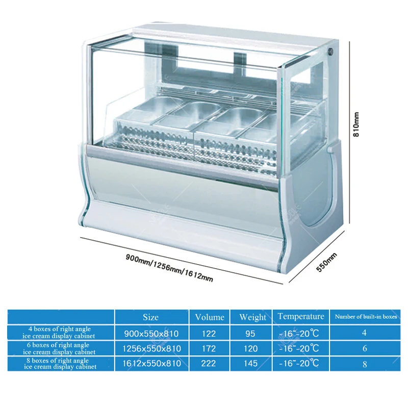 Commercial Desktop Curved Ice Cream Display Cabinet Ice Porridge Freezer New 6 Barrel Hard Ice Cream Display Cabinet 850W