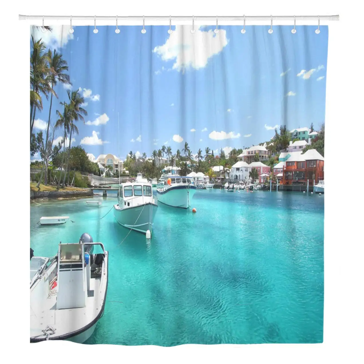 Yacht Boats on Blue Sea Water in Tropical Lagoon Shower Curtain Waterproof Polyester Fabric 60 x 72 Inches with Hooks