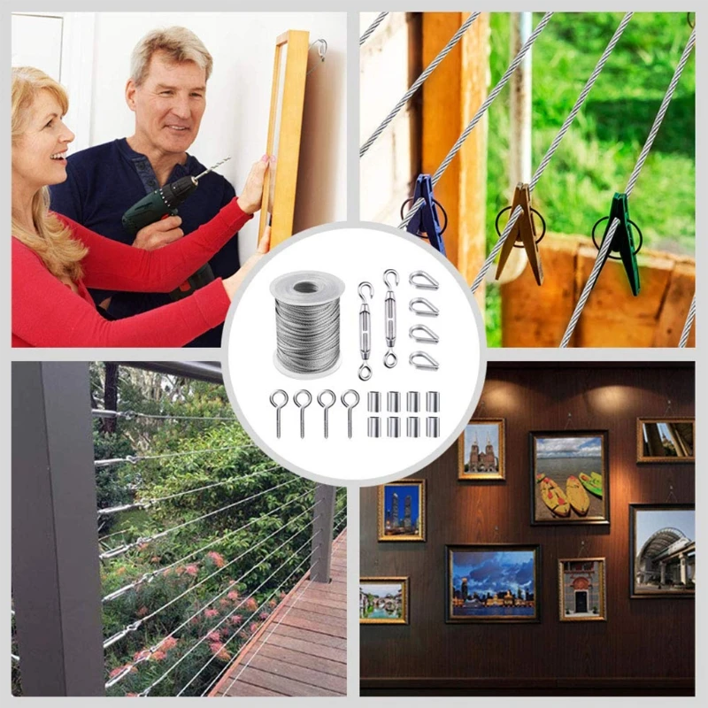 304 Stainless Steel Wire Rope, Cable Hook, Rope Suspension Kit, With Turnbuckle, Wire Clothesline, Wire Tensioner For Garden