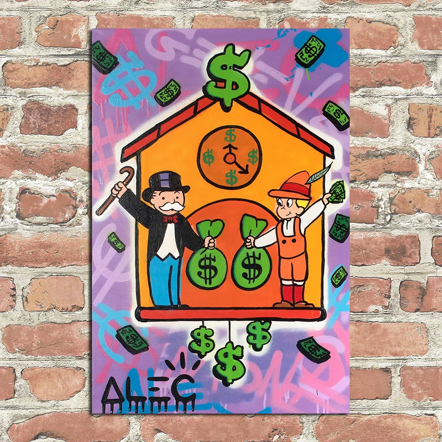 HD Print Alec Monopoly Oil Painting Home Decor Wall Art on Canvas Monopoly Richie on Clock Box Canvas Printings Canvas Painting