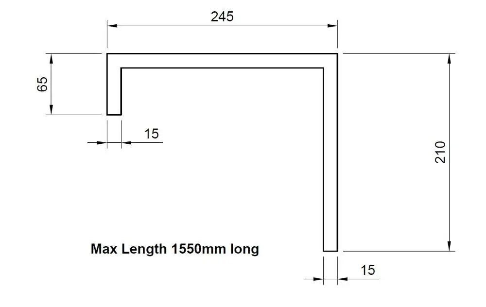 T3 cnc plasma machine bellows cover, fire resistant, 245 mm x 210 mm x 65 mm x Lmax 1550 mm