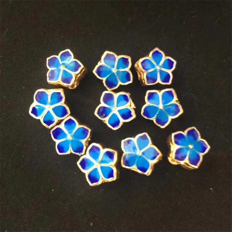 Style 10pcs wholesale 10mm flower shape cloisonne blue enamel spacers beads fit diy bracelets necklaces accessories findings B1