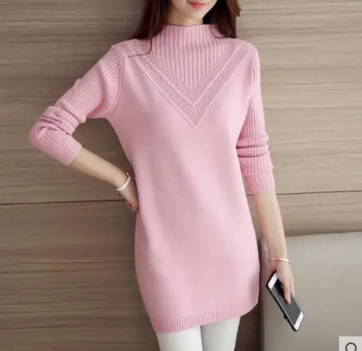 Fdfklak-suéter de cuello alto para mujer, Top de punto grueso, medio largo, suelto, coreano, otoño e invierno, nuevo