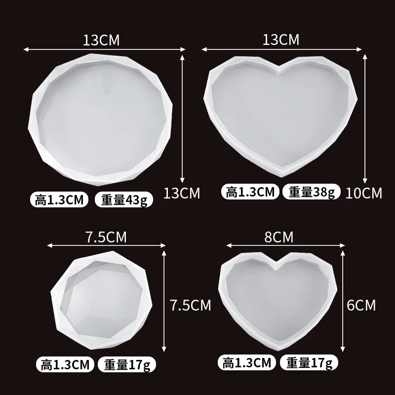 DIY Crystal Silicone Mold Heart Shaped Cut Triangle Round Cup Pad Table Base Tray Molud For Resin Casting High Mirror Molds