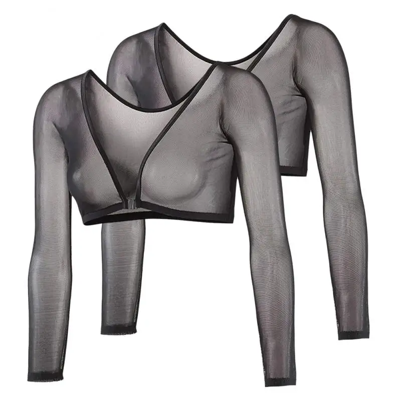 Moldeador de brazo Invisible sin costuras para mujer, Top corto de malla, camisa superior adelgazante, blusas blancas y negras, Tops transparentes,