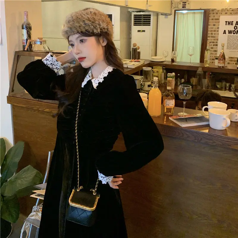 Dresses Women Long Sleeve Button Spring Ladies Retro Warm All-match Korean Style Fashionable Students New Solid Mujer Vestdios