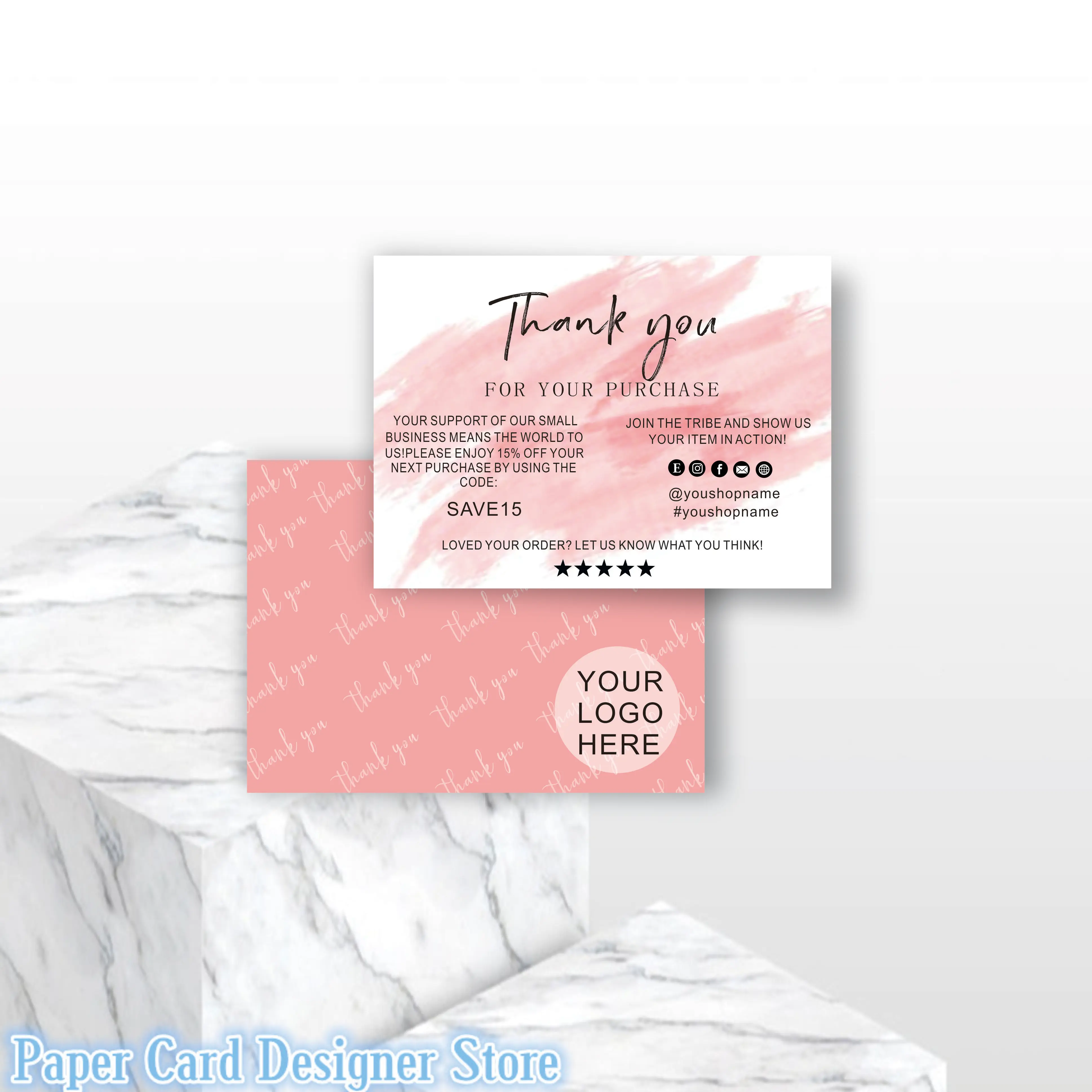 Personalized Small Business Thank You Card Template Blush Thank You Package Insert Add Logo Modern Thank You For Your Purchase