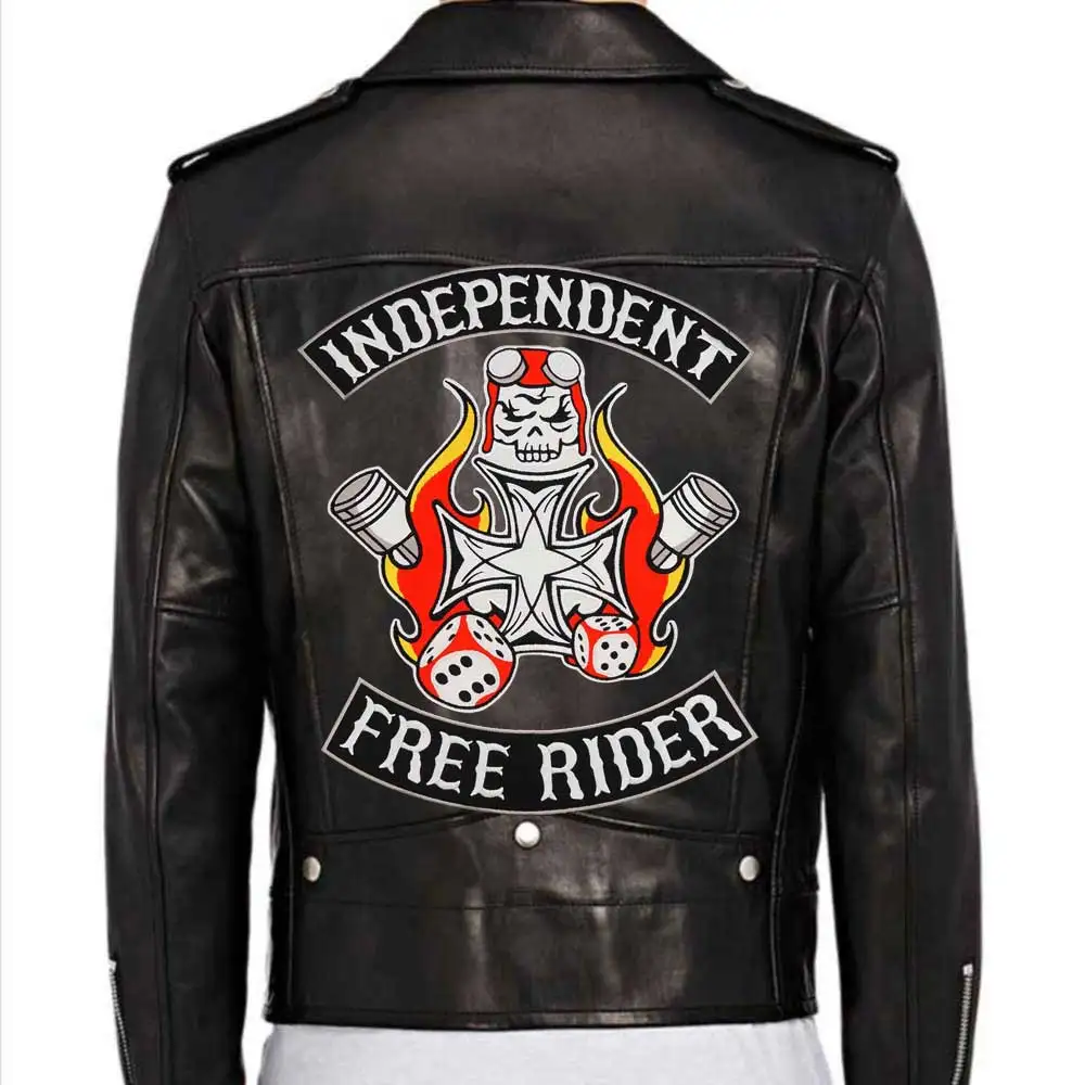 Independent Free Rider MC Large Embroidery Punk Biker Patch Sticker for Clothing Hat Bags Iron on Backing