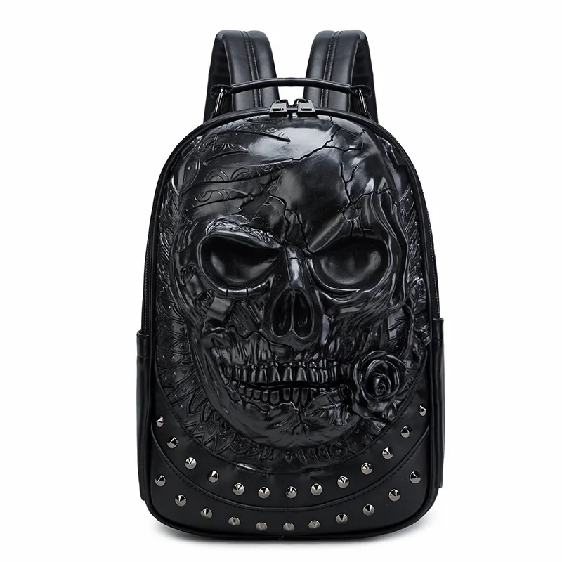 3D Skull Skeleton Embossed Shoulder Bag Travel Backpack Restore Halloween Cool Dark Gothic Carving Backpack