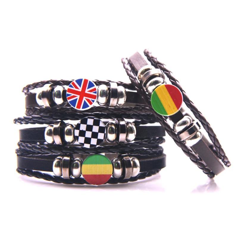 Fashion Lithuanian flag leather bracelet Team Bracelet Men High Quality Football Fans Couples Gift Jewelry