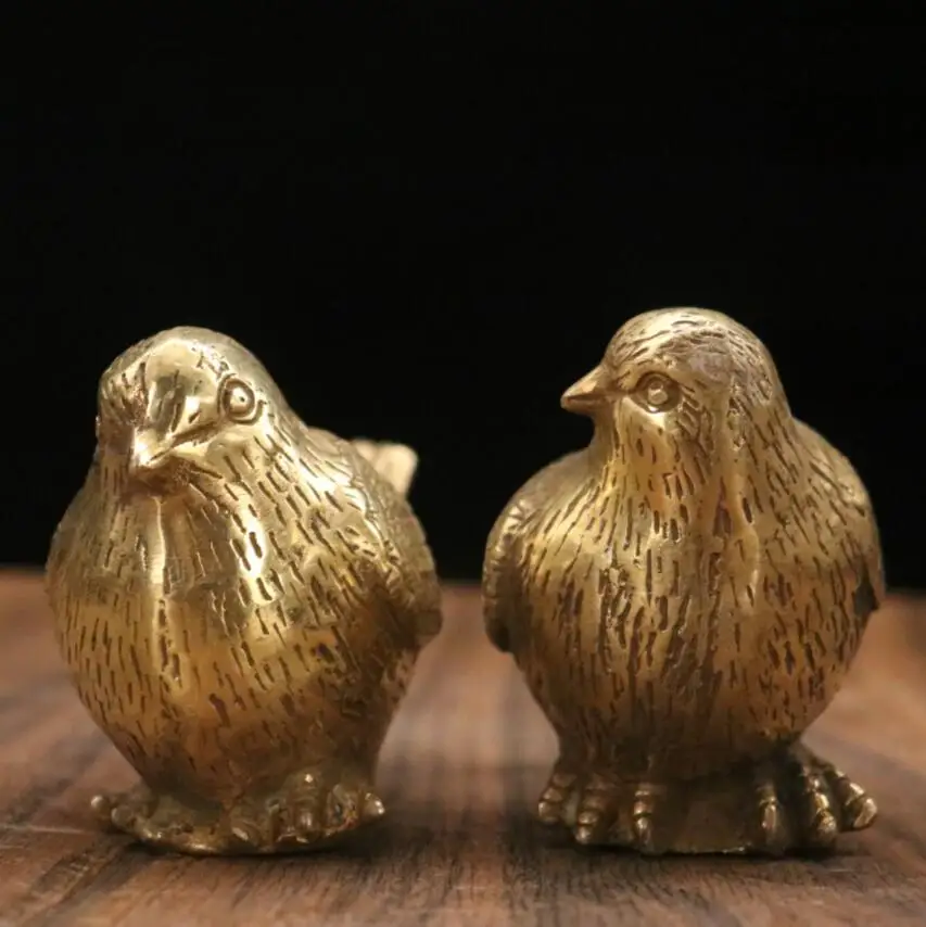 Archaize Brass sparrow household decoration crafts statue A pair