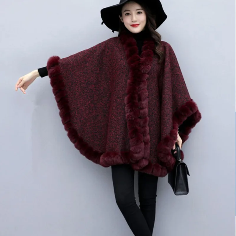 UHYTGF Mode Cape Schal Woolen Mantel Fledermaus Ärmel Temperament Weibliche Herbst Winter Mantel Wilden Fleece Warme Große Größe Mantel Jacket760