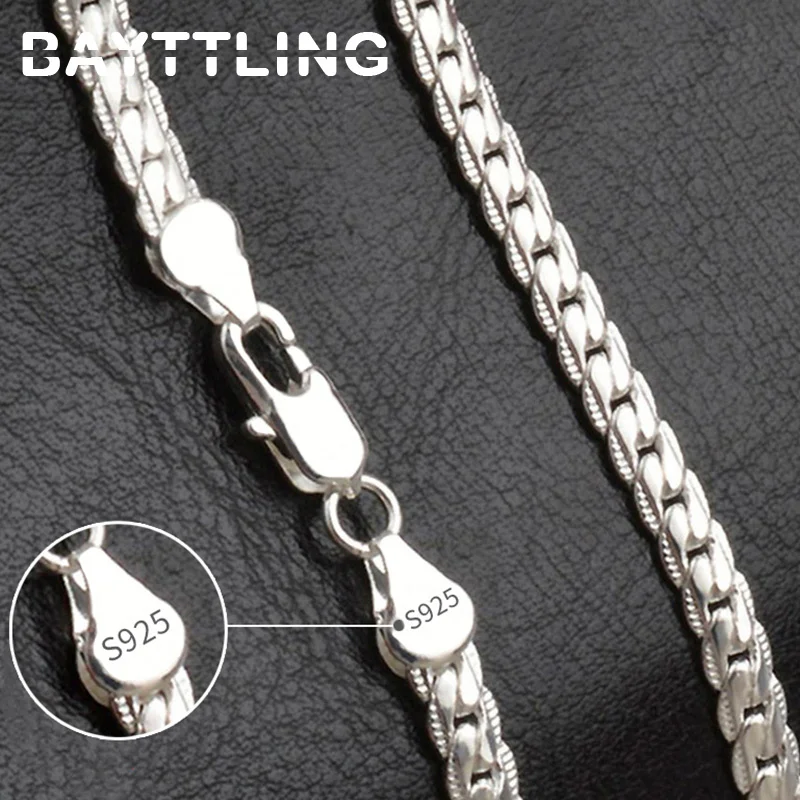 BAYTTLING 925 Sterling Silver 2 Piece 5MM Full Sideways Chain Necklace Bracelet For Women Men Fashion Jewelry Sets Wedding Gift